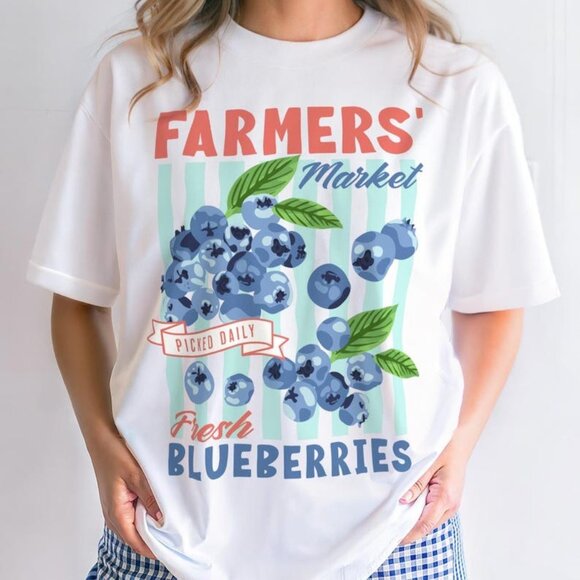 Tops - Graphic Blueberries Unisex T-Shirt, Farmers Market Fruit Tee